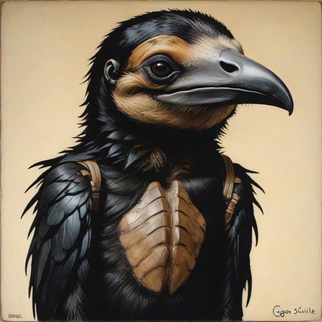 Crow Sloth Hybrid in Neo-Primitive Style