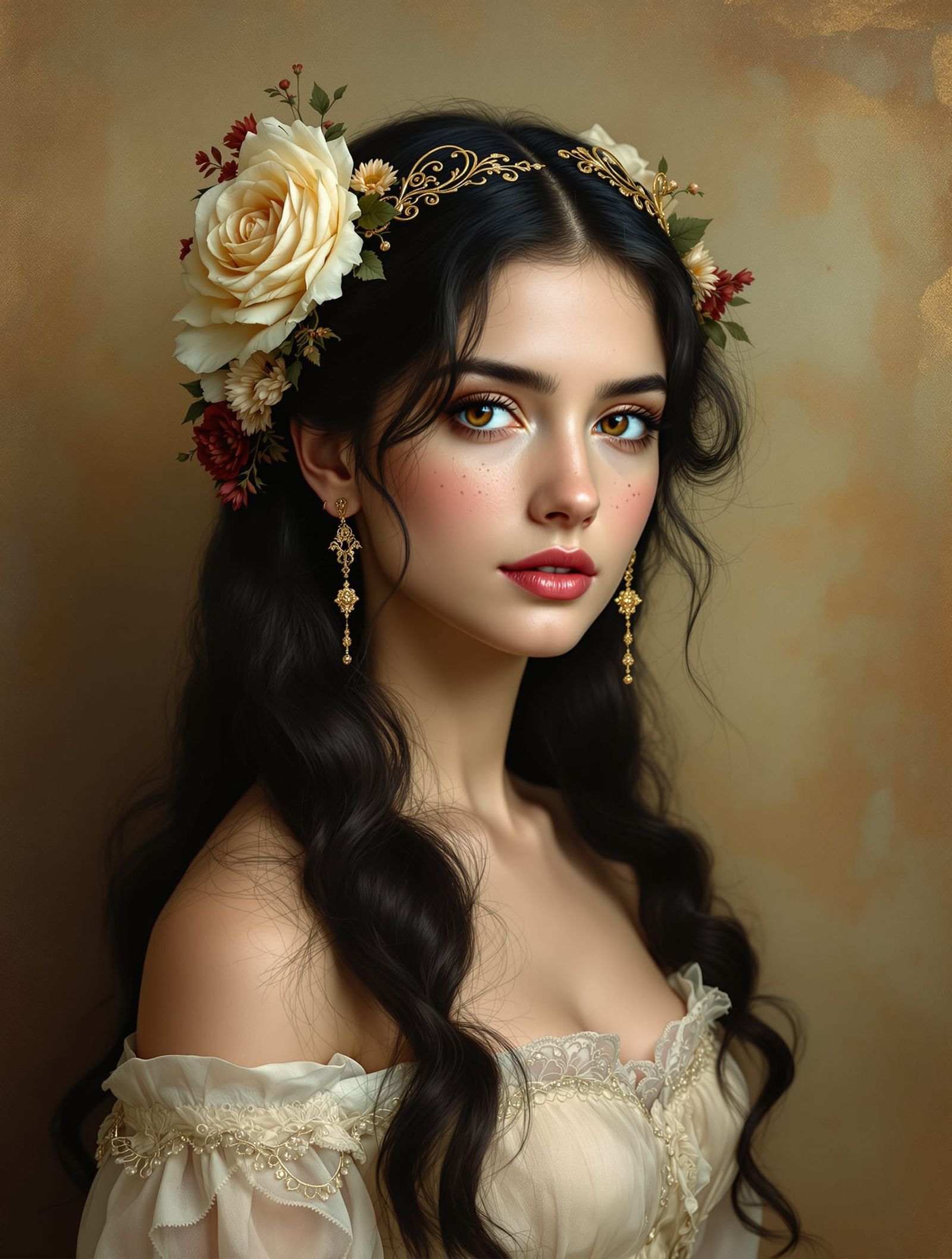 Romantic Portrait of a Woman with Floral Hair Adornments