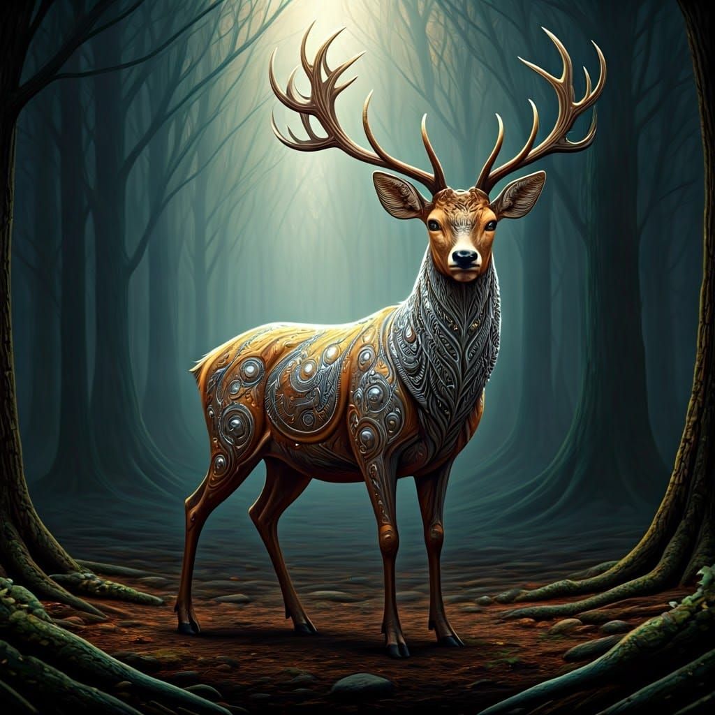 Enchanted Forest Deer in Fractal Harmony