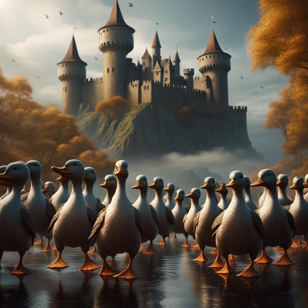 Duck Army Marches on Castle: Fantasy Concept Art