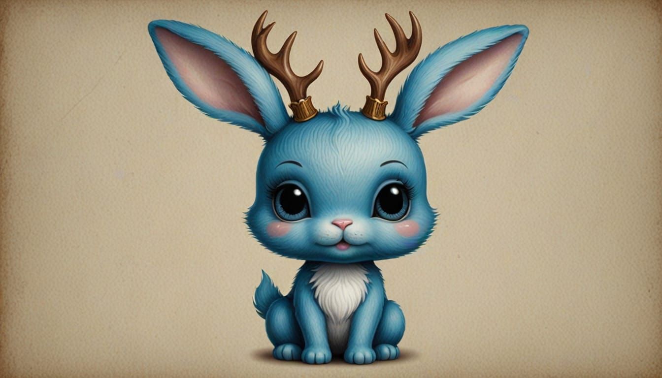 Surreal Whimsical Bunny with Majestic Antlers in a Pop Art A...