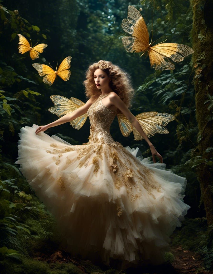 Dark Fairy Flying in Fractal Fungi Combat Dance