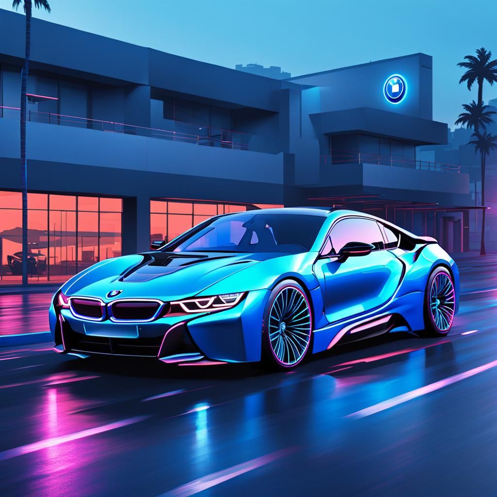 Futuristic Neon Blue BMW i8 Racing Car
