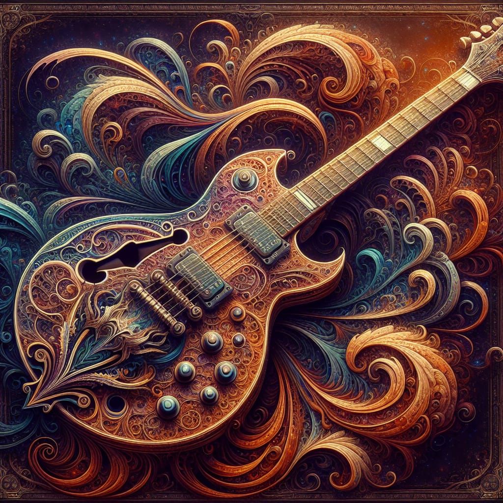 Fantasy Electric Guitar: Detailed Matte Painting