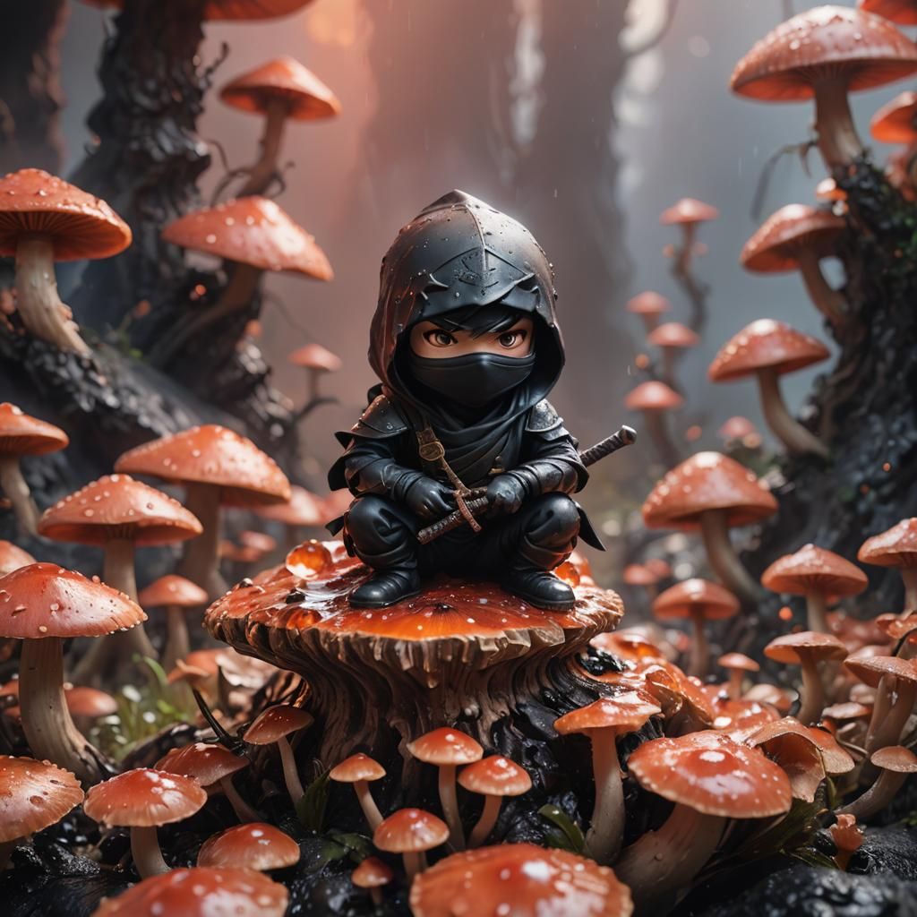 Tiny Ninja on Mushroom in Macro Photography