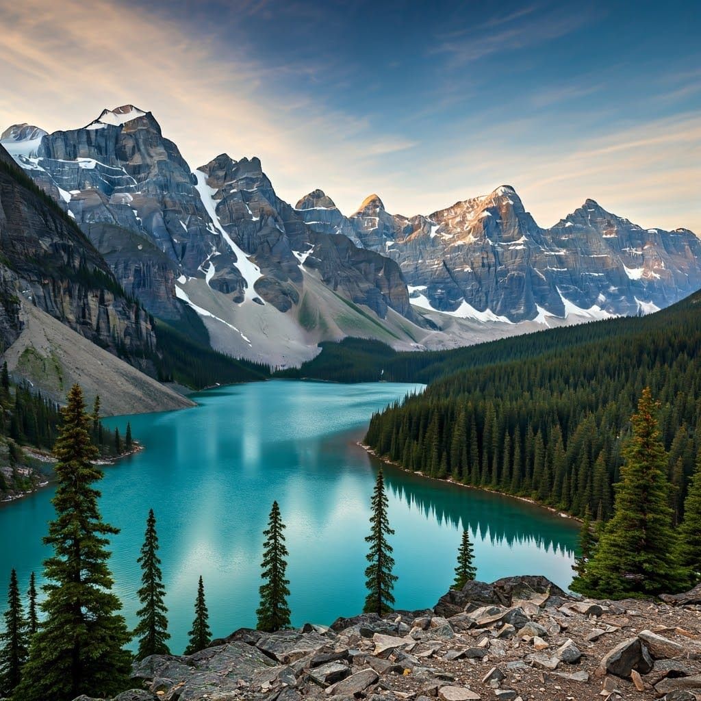 Photorealistic Canadian Landscape with Turquoise Lakes
