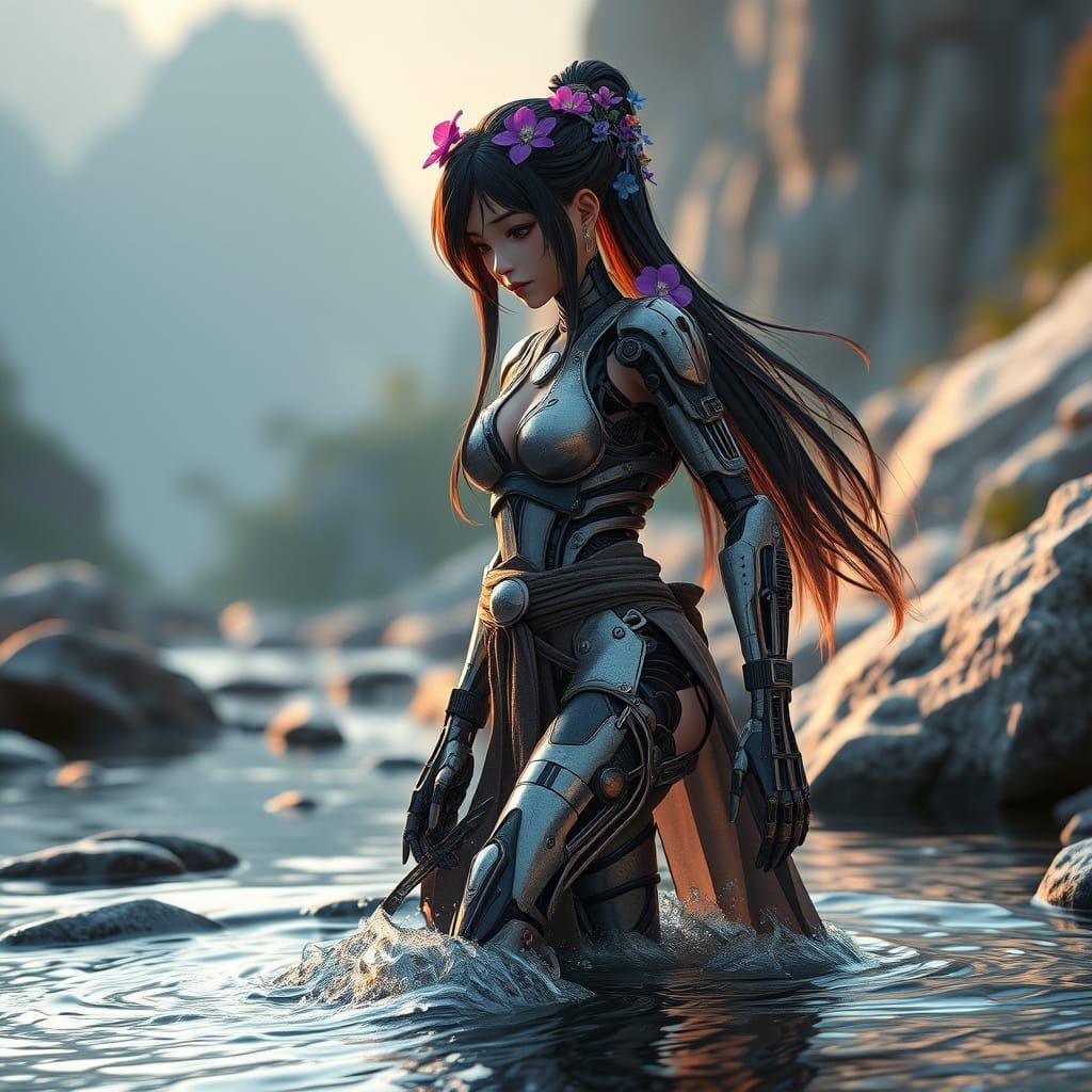 Cybernetic Monk Emerges: Anime Style 3D Art