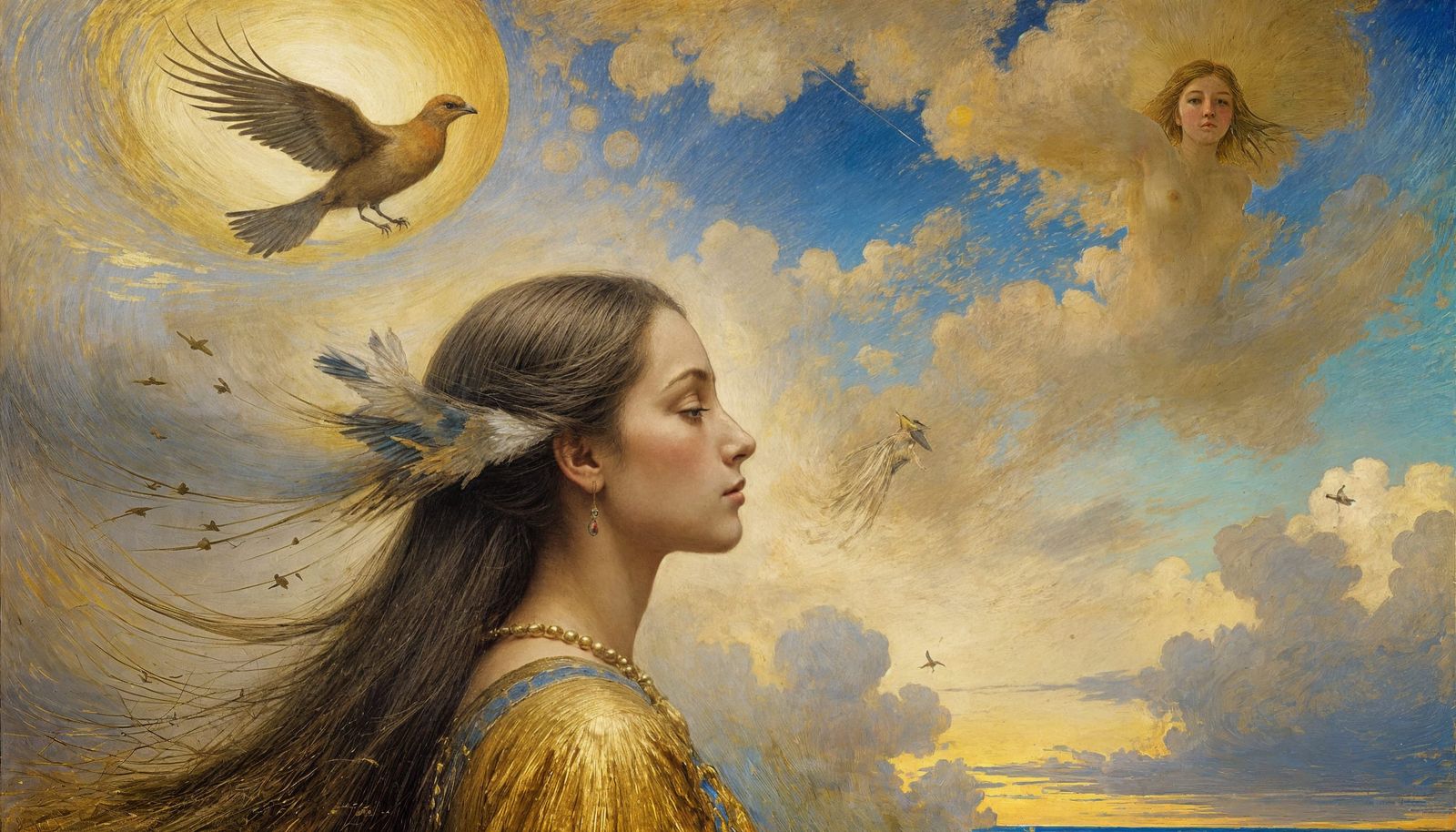 Surreal Bird Descending, Inspired by Odilon Redon