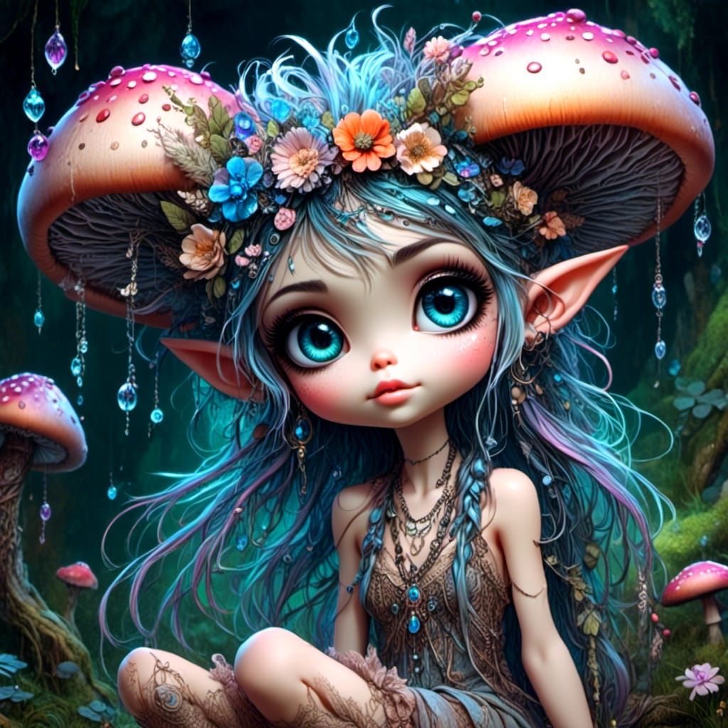 Bohemian Pixie in Bioluminescent Mushroom Forest