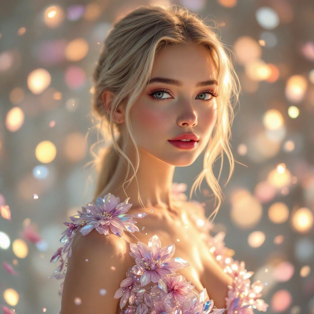 Crystalline Gown: Hyperrealistic Portrait of a Blonde Woman