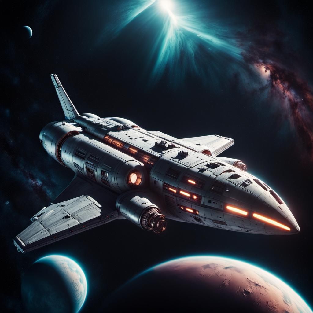 Sleek Galactic Starship Freighter in Deep Space