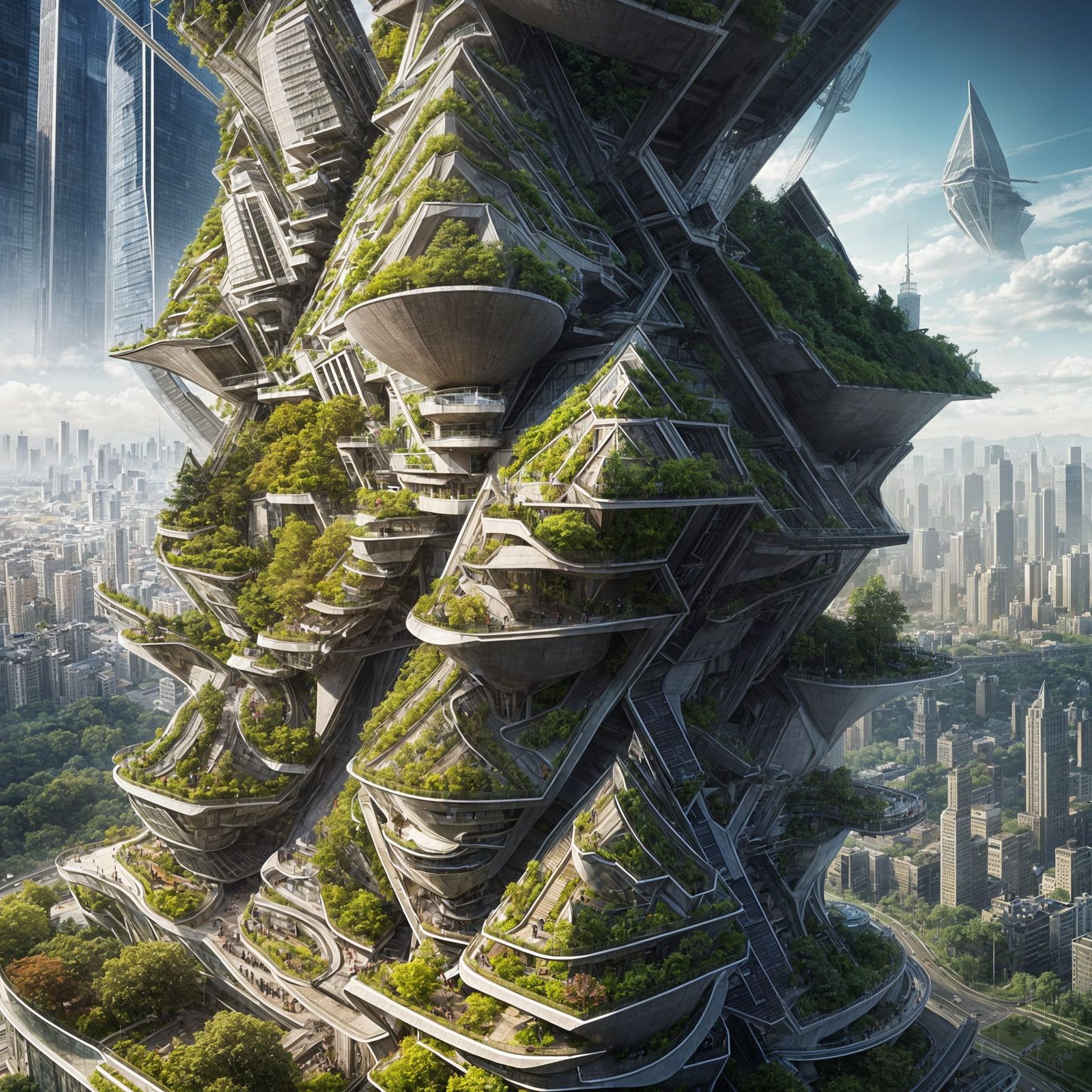 Solar Punk Cityscape with Green Energy Integration