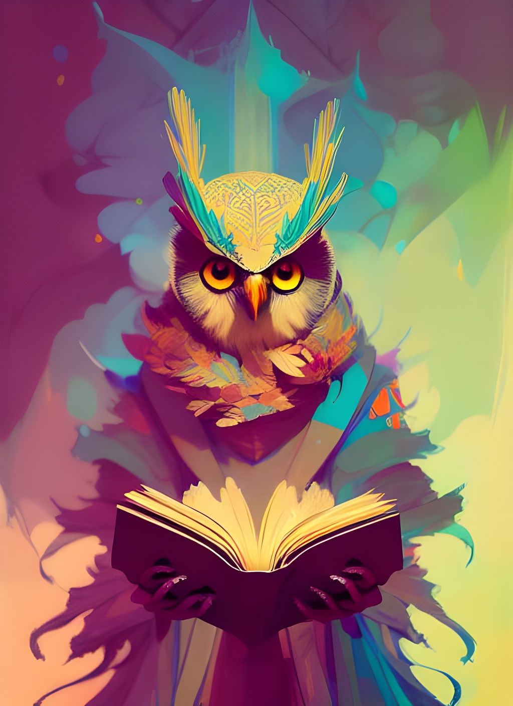 Feathery Owl Sage Portrait in Detailed Gouache Painting