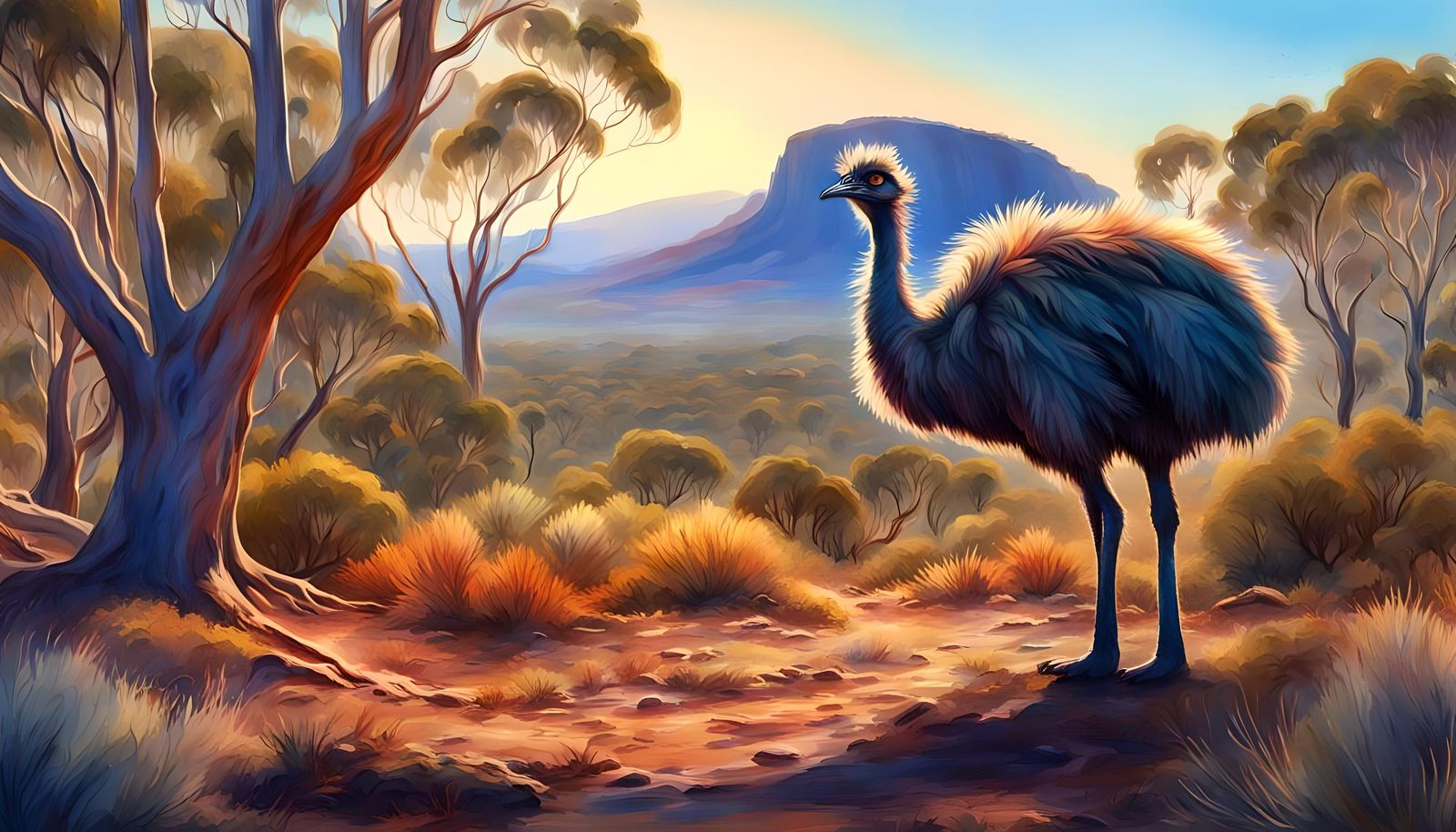 Emu in Australian Bushland: Impressionist Watercolour