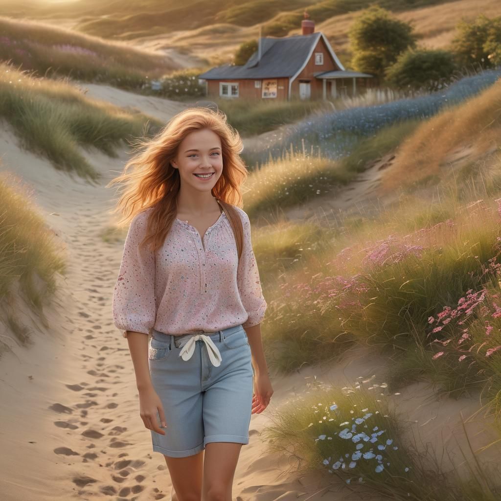 Woman Walking on Beach at Dawn