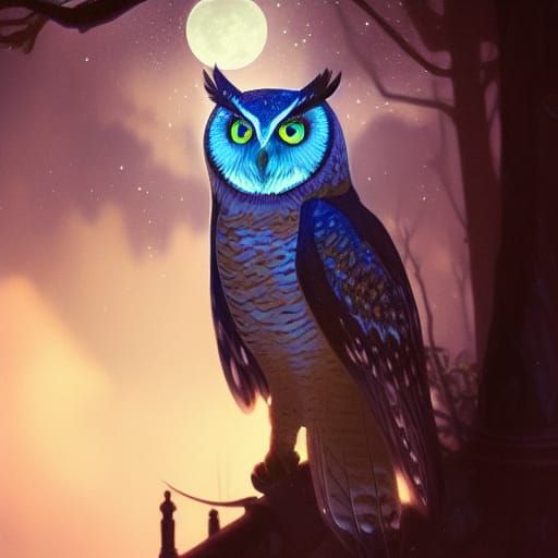 Moonlit Owl Concept Art in Art Nouveau Style