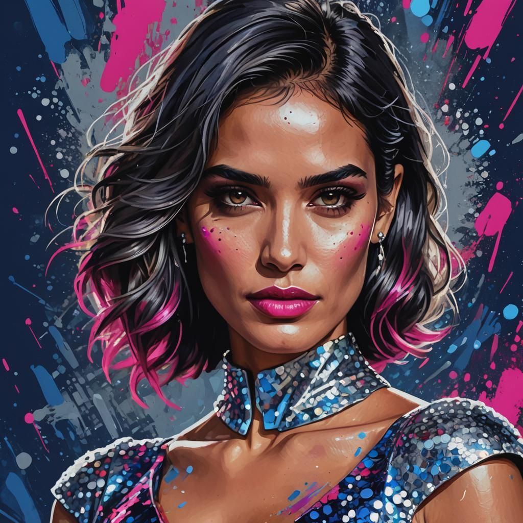 Pop Art Bond Girl Portrait in Silver Dress