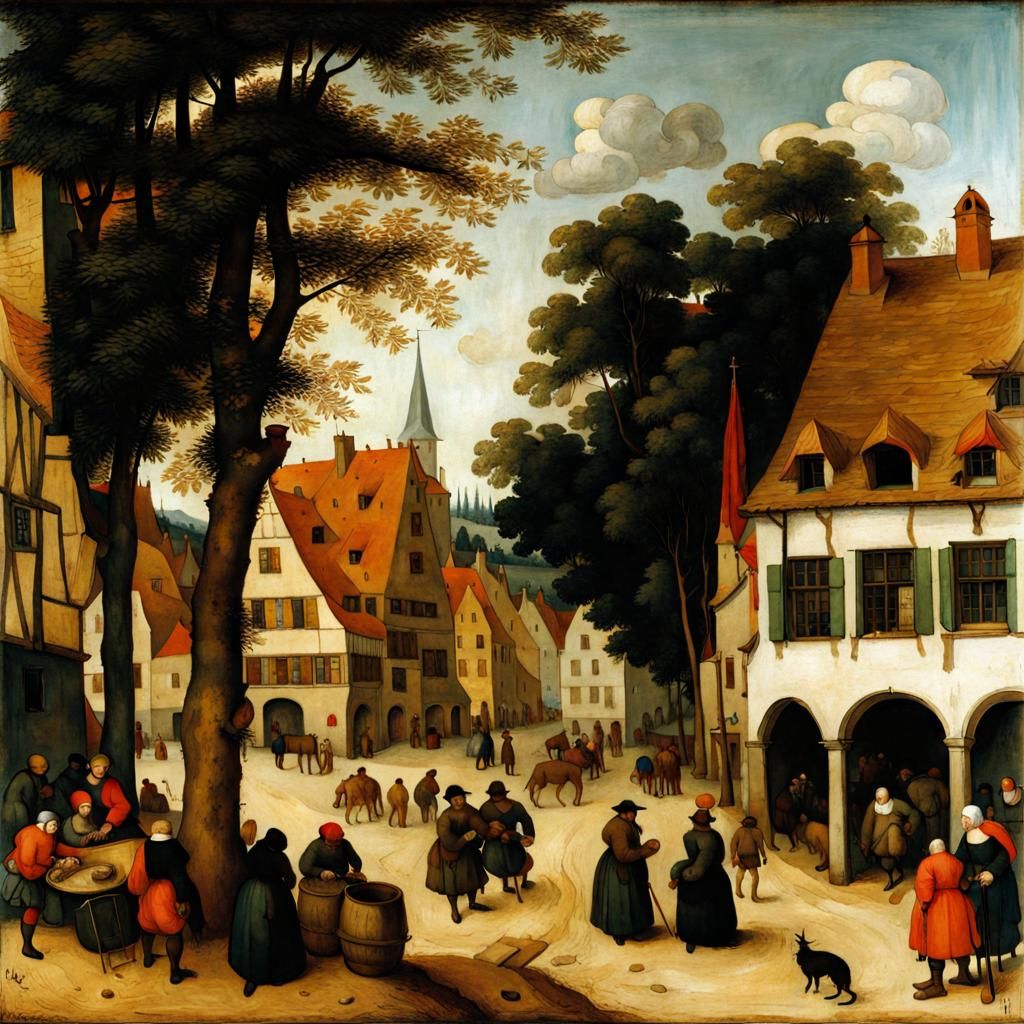 Lively Village Scene Inspired by Bruegel