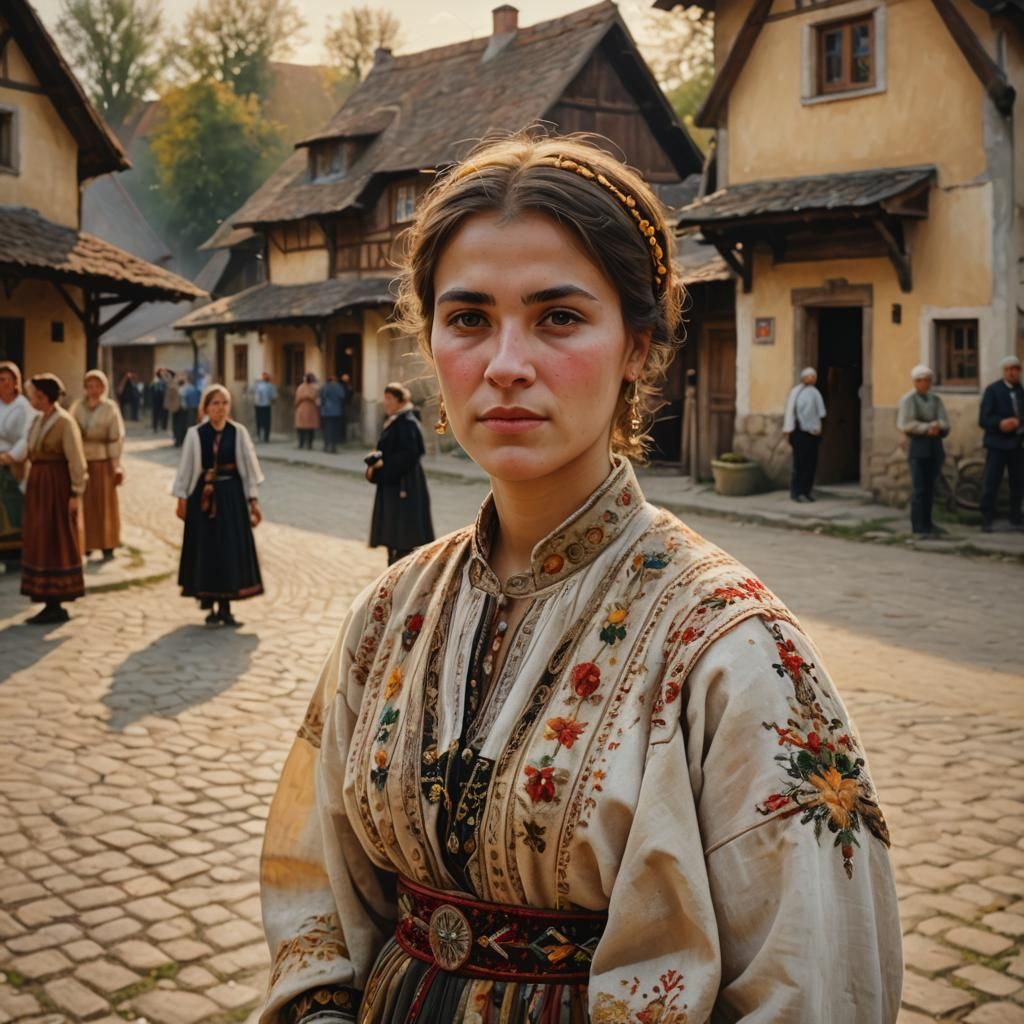 Romanian Woman in Traditional Dress: Impressionist Portrait