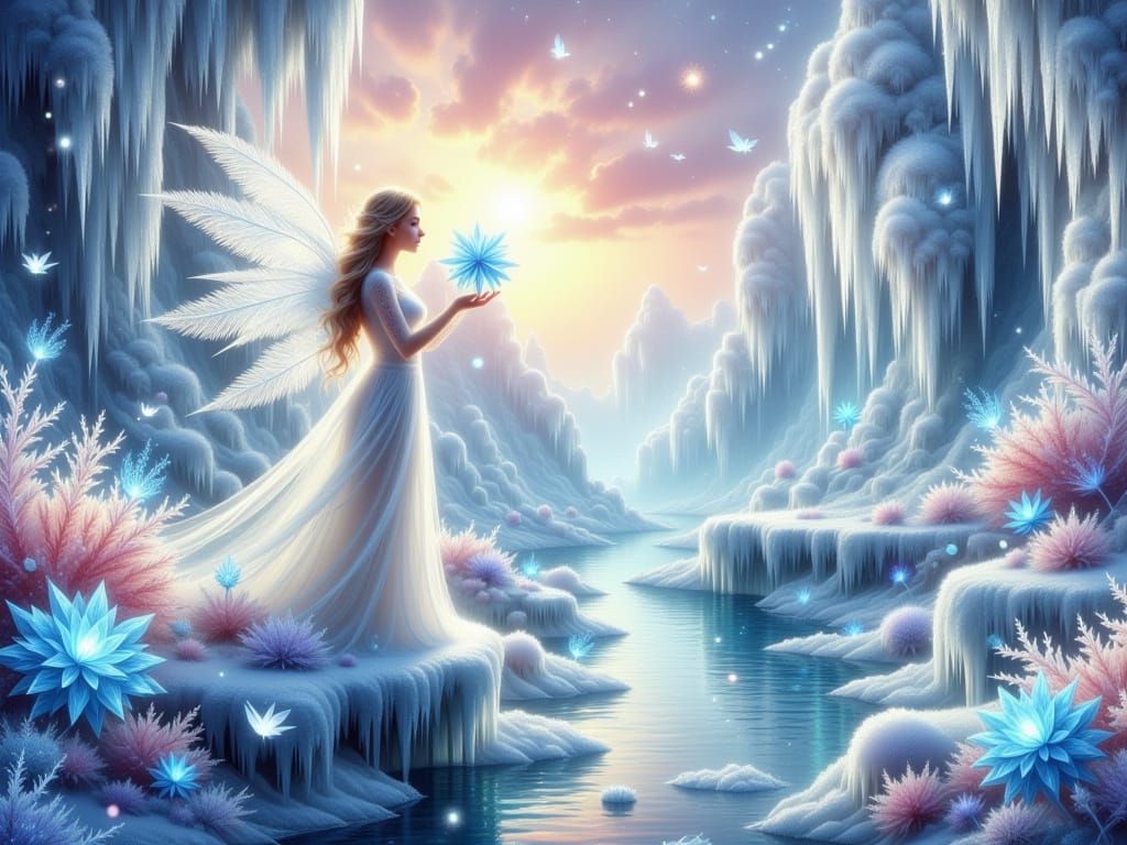 Ethereal Frost Fairy in Majestic Ice Canyon