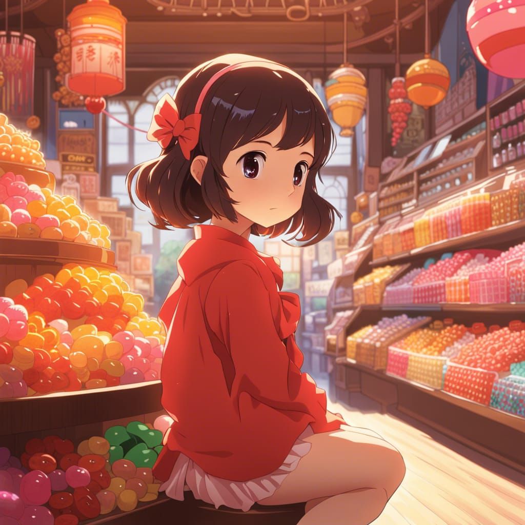 Chibi Anime Princess in Candy Store, Manga Style