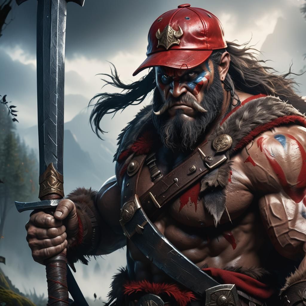 Barbarian Warrior in Misty Forest: Digital Art Portrait