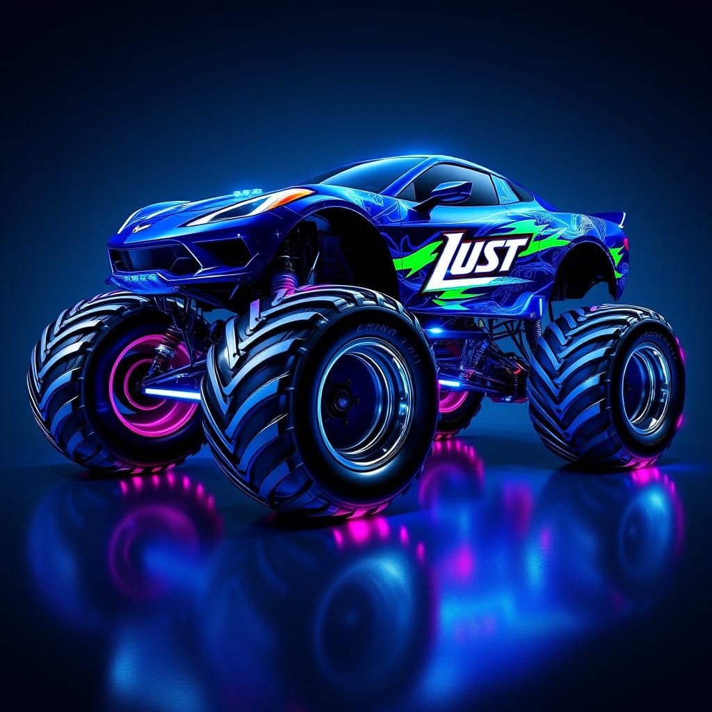 Electric Blue Corvette Monster Truck with Chrome Wheels