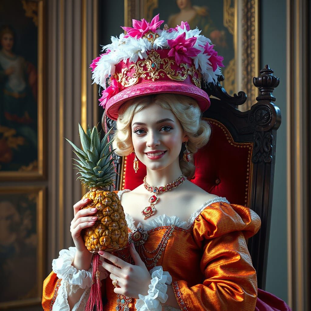 Regal Marie Antoinette Wears a Pineapple on Her Head