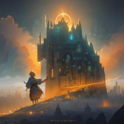 Ethereal Ancient Figure Above Metropolis: Digital Matte Pain...