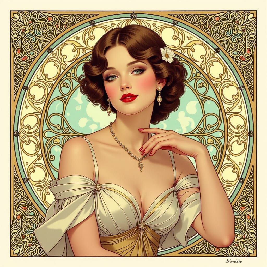 Elegant Portrait in Art Nouveau Style