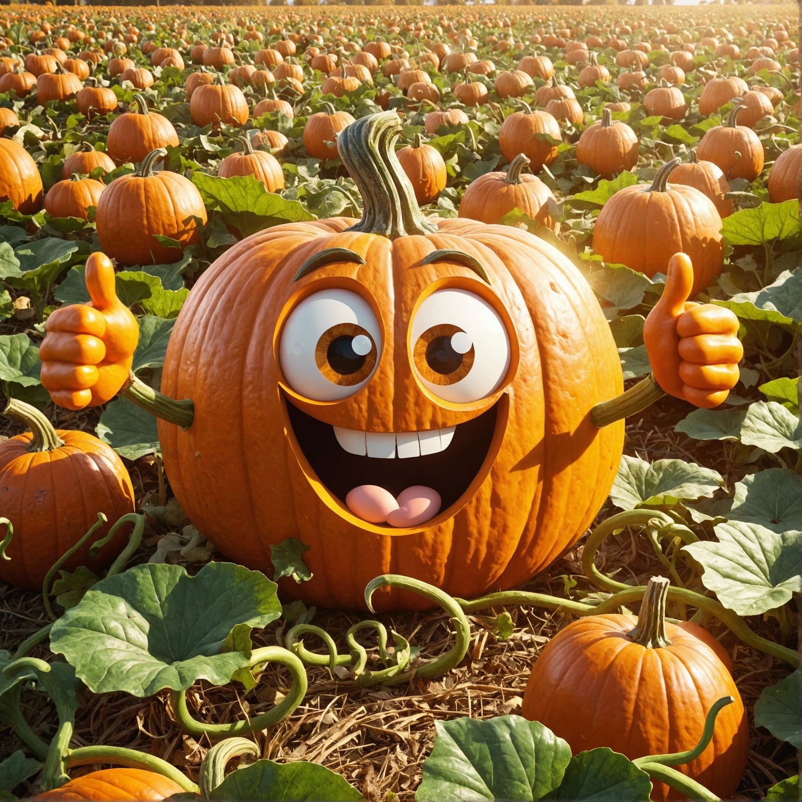 Happy Pumpkin in an Autumn Pumpkin Patch