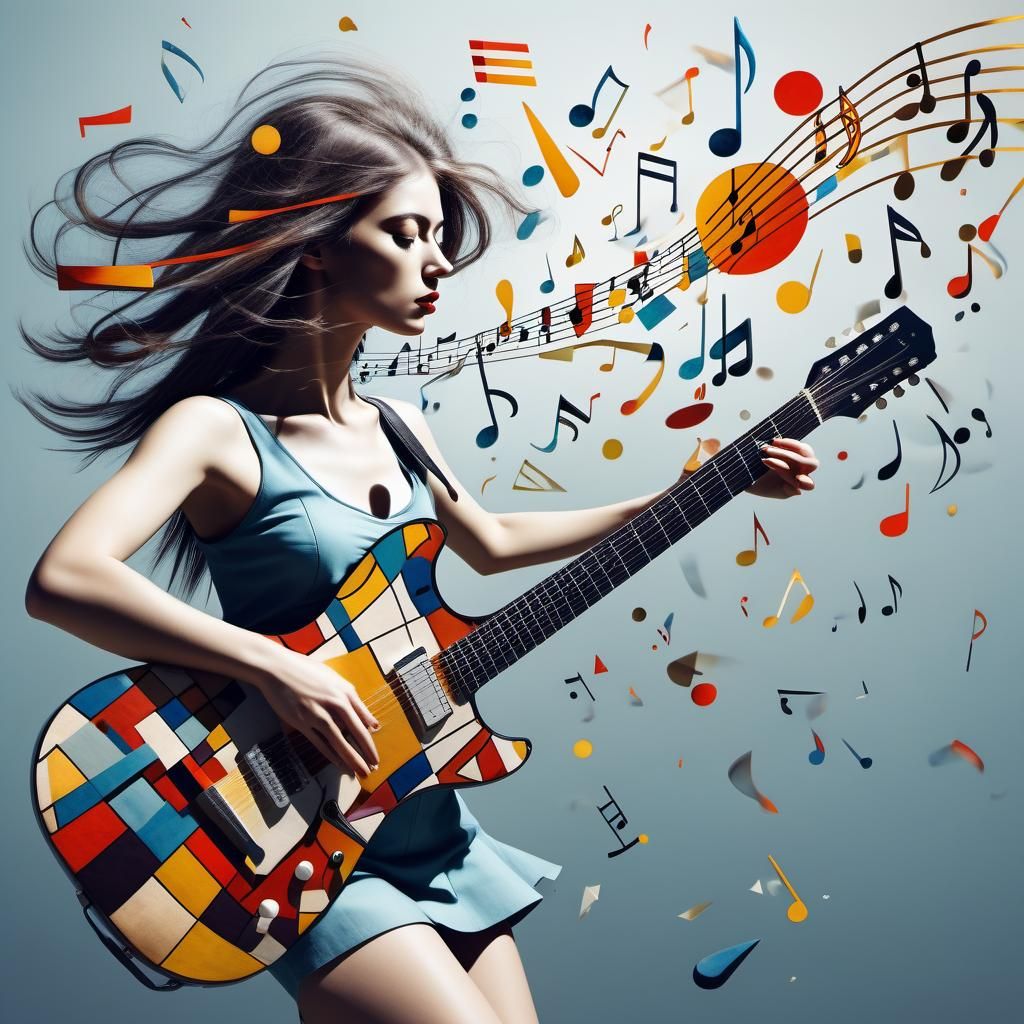 Psychedelic Girl Guitarist in Bauhaus Style