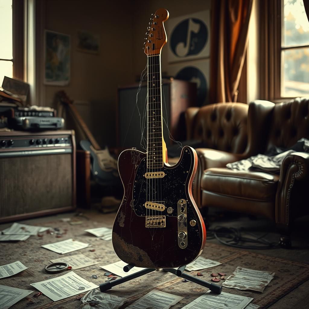 Weathered Telecaster Guitar in Moody, Cinematic Style