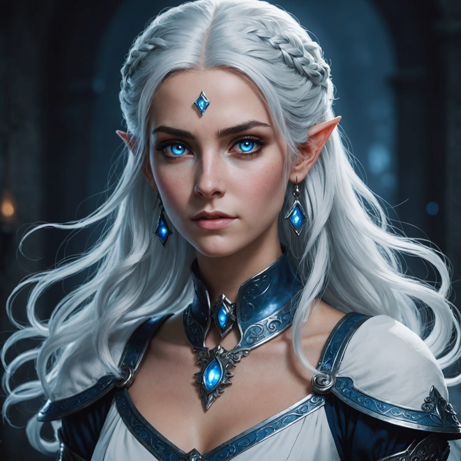 Beautiful Teifling with Glowing Eyes and White Dress