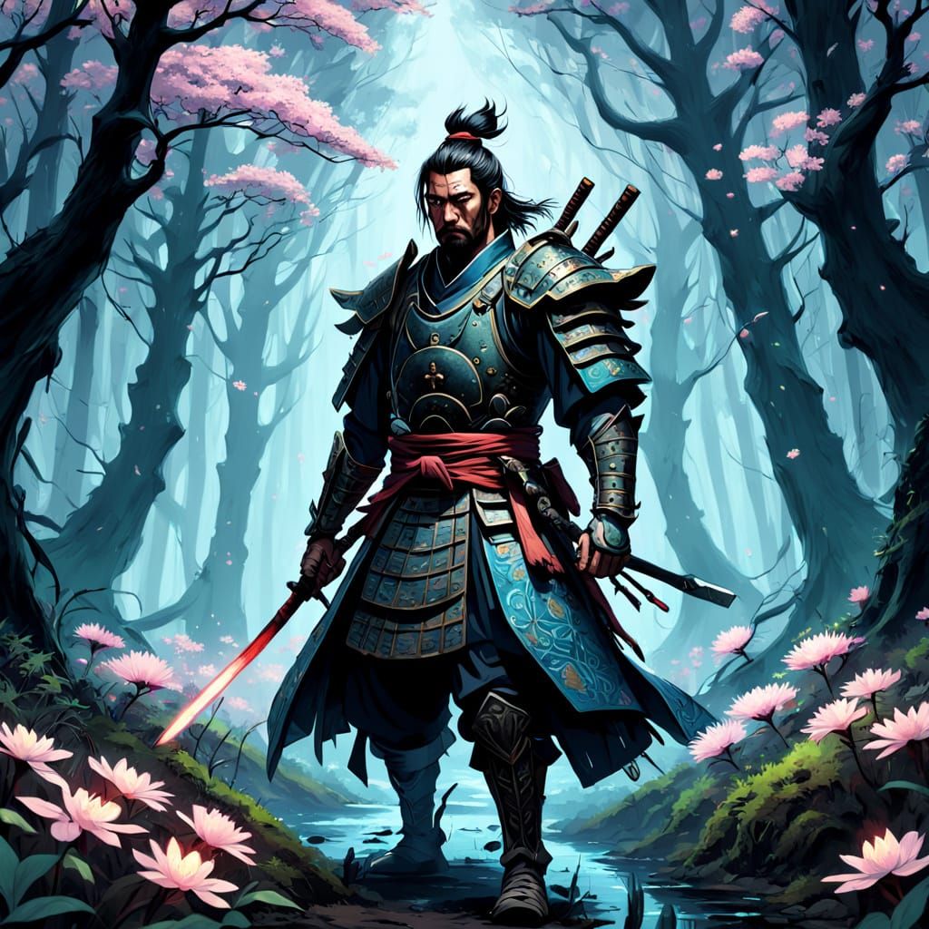 Lone Samurai in Enchanted Forest