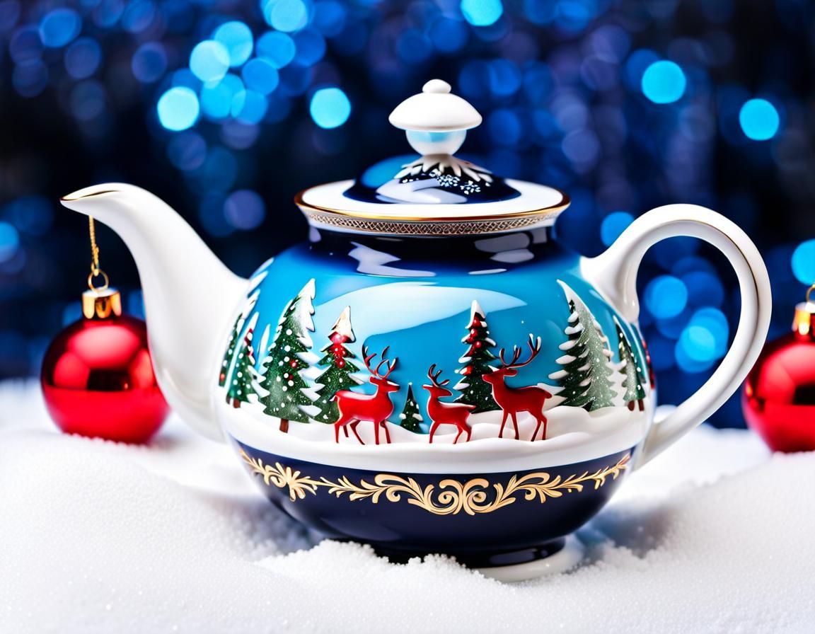 Festive Christmas Teapot with Santa and Reindeer