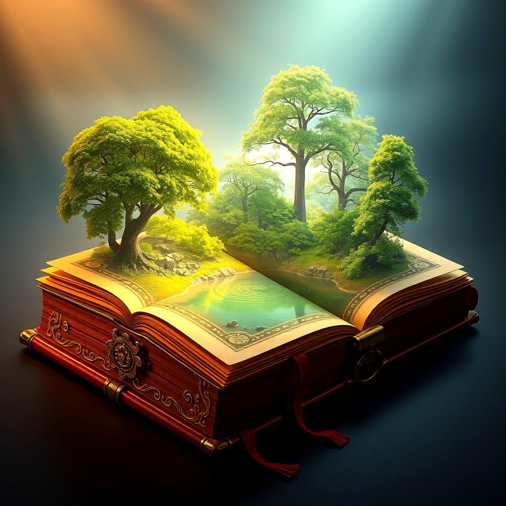 Enchanted Book: Trees and Water Landscape