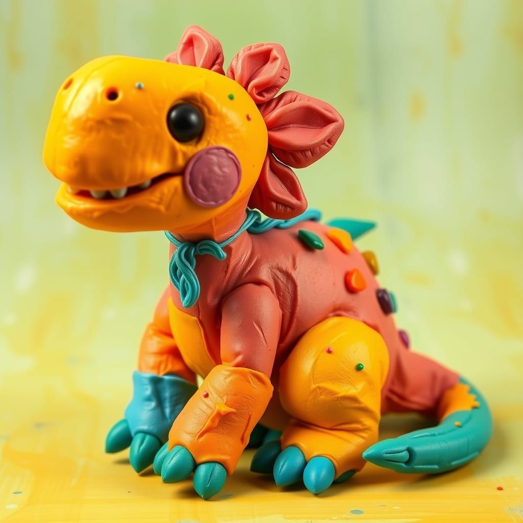 Colorful Play-Dough Dinosaur in Finger-Painted Style