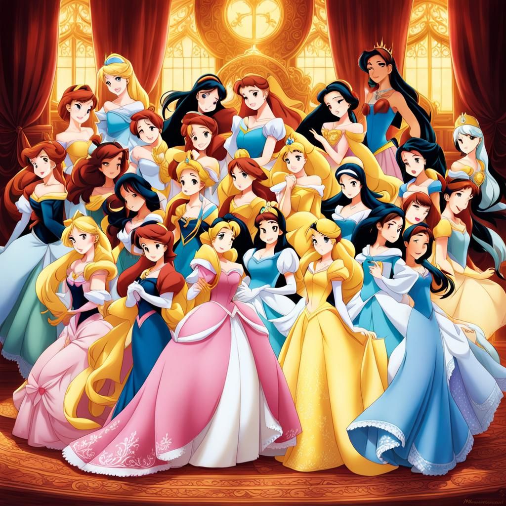 Disney Princesses Together in Anime Style