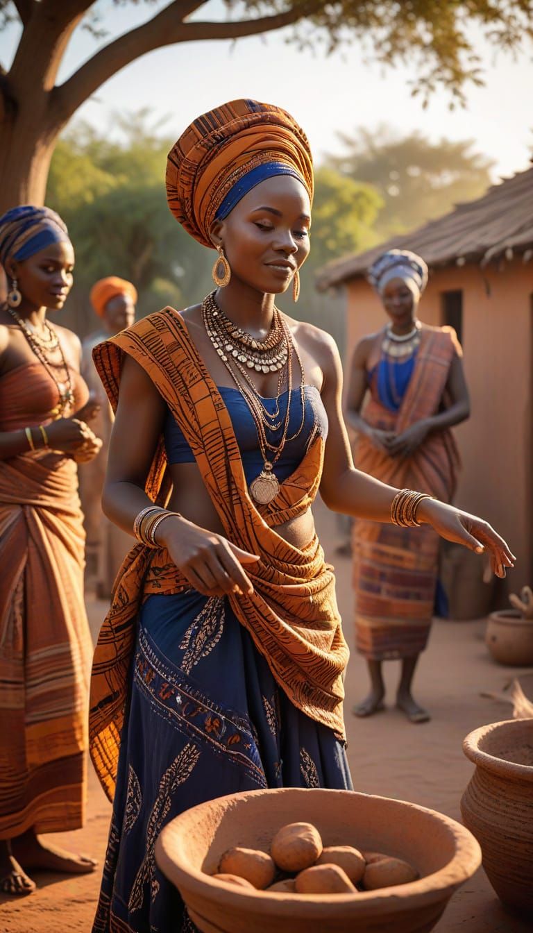African Village Maiden's Rite of Passage in Sunlit Courtyard