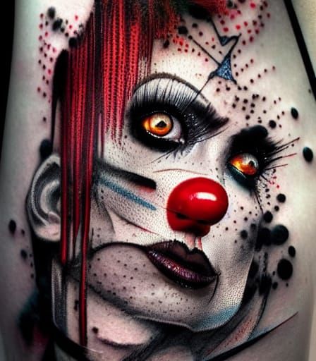 Sad Clown Portrait in Trash Polka Style