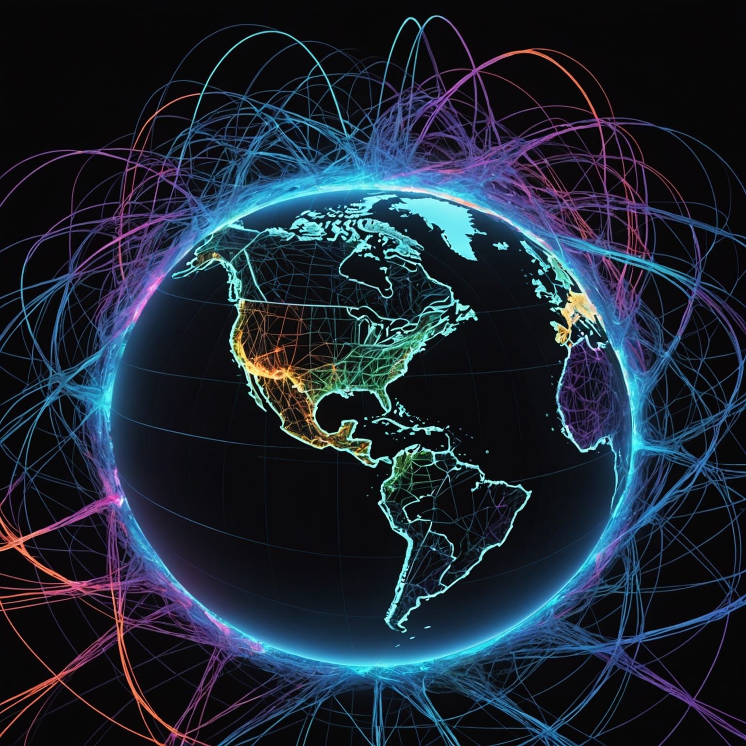 Bioluminescent Data Network Above Earth in 3D