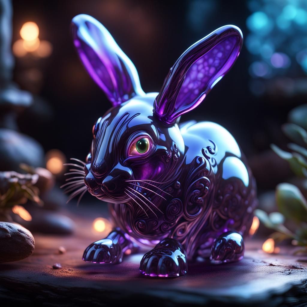 Bioluminescent Glass Bunny in Detailed Matte Painting