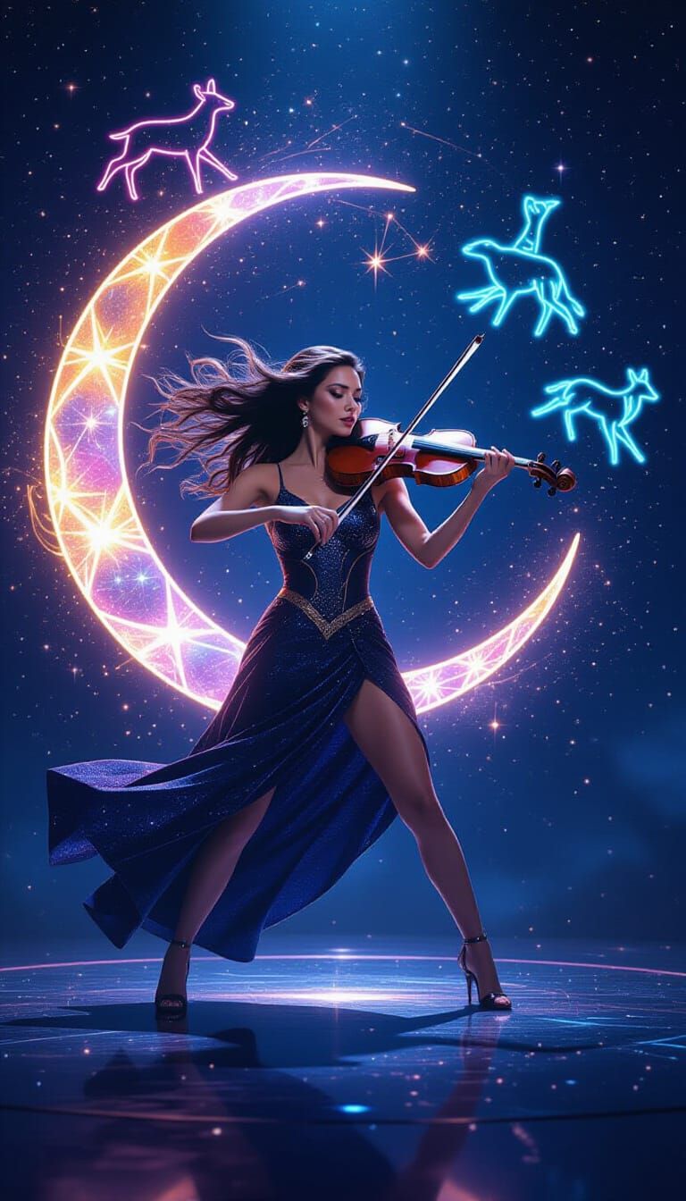 Cosmic Violinist Performing in Space