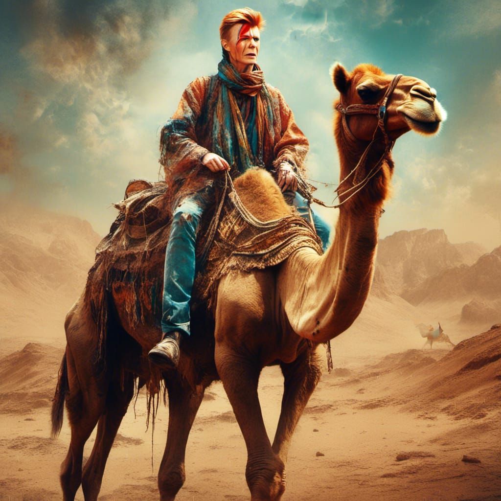 Camel Rider in Hyperrealistic Splash Art Style