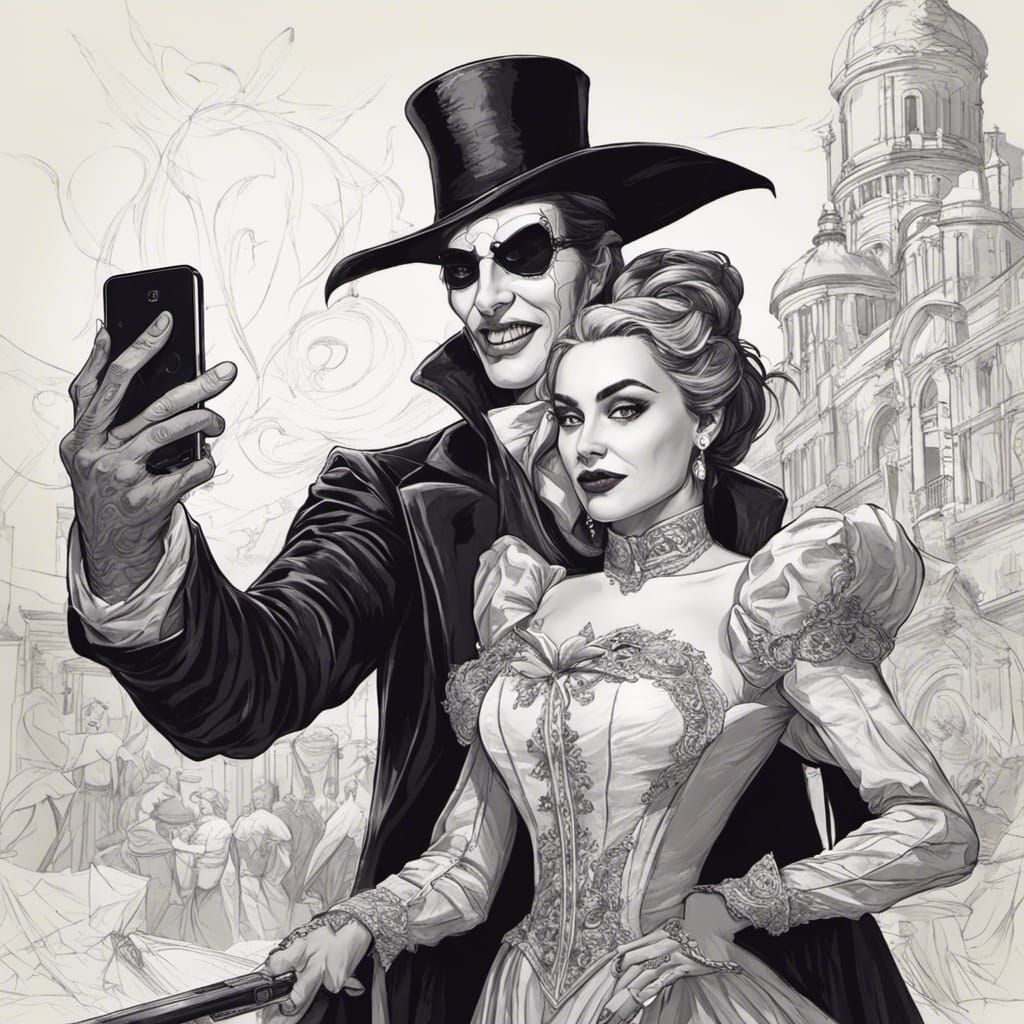 Dracula Selfie Portrait in Rococo Style