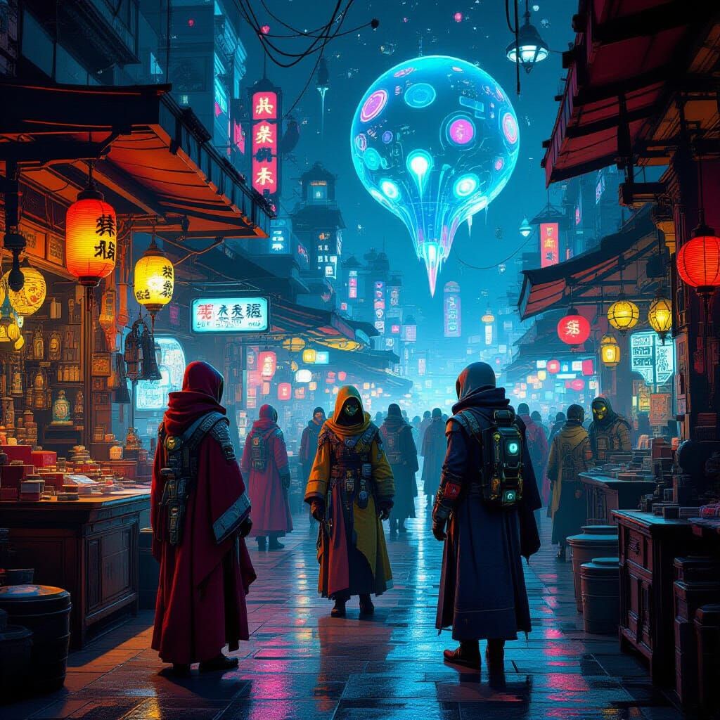 Exotic Alien Marketplace in Sci-Fi Style