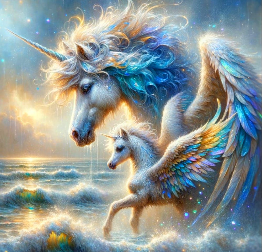 Ethereal Winged Unicorns at Dawn: Watercolor Art