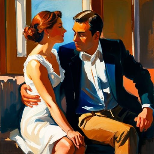 Embracing Couple in Impressionistic Watercolor Style