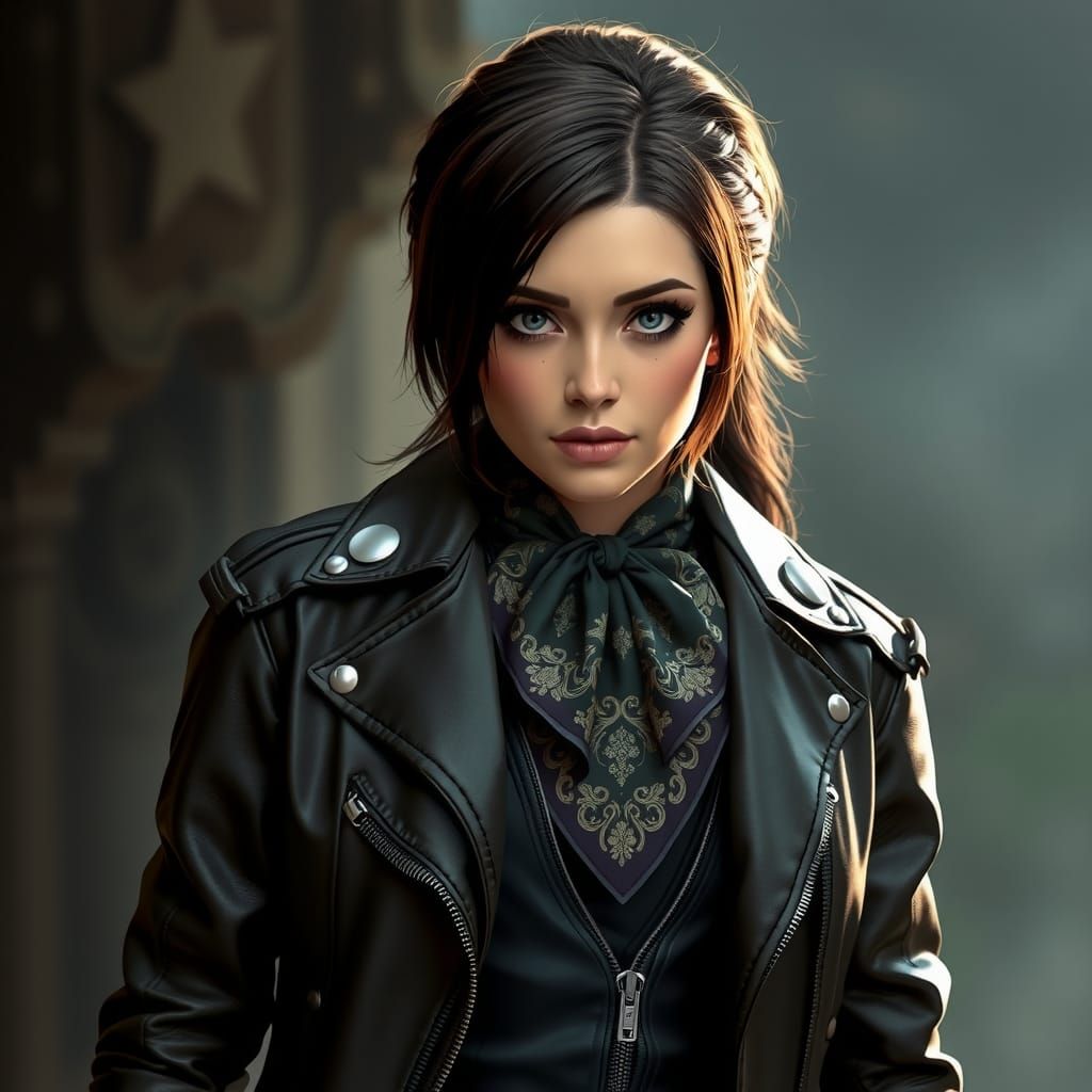Cassandra Cain in Leather Jacket and Cravat
